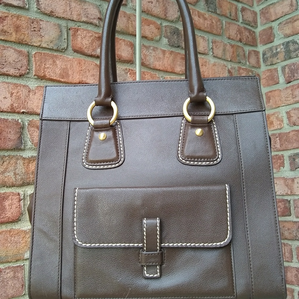 Talbots Brown Leather Shoulder Tote Bag Satchel